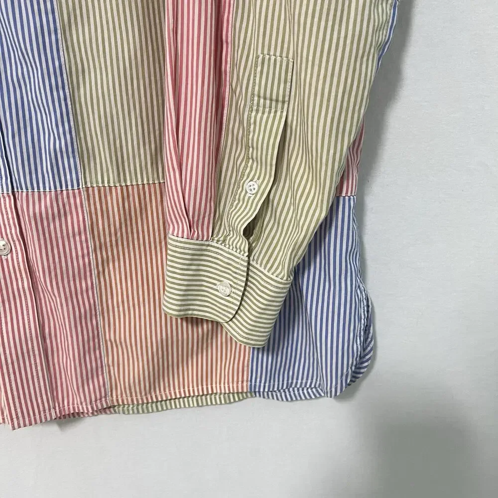 Vintage 90’s J.Crew Oarsman Tag Patchwork Button Up Shirt Mens L Tall Striped